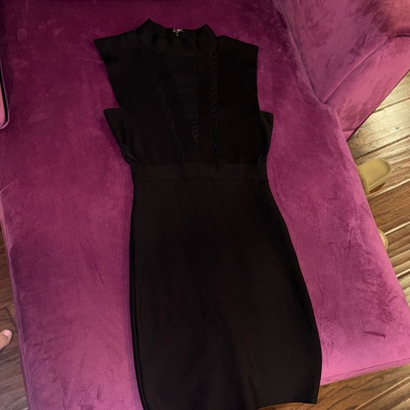 bebe Black Mini Dress Fitted Flattering Mesh on chest & back cocktail attire XS - Picture 2 of 16